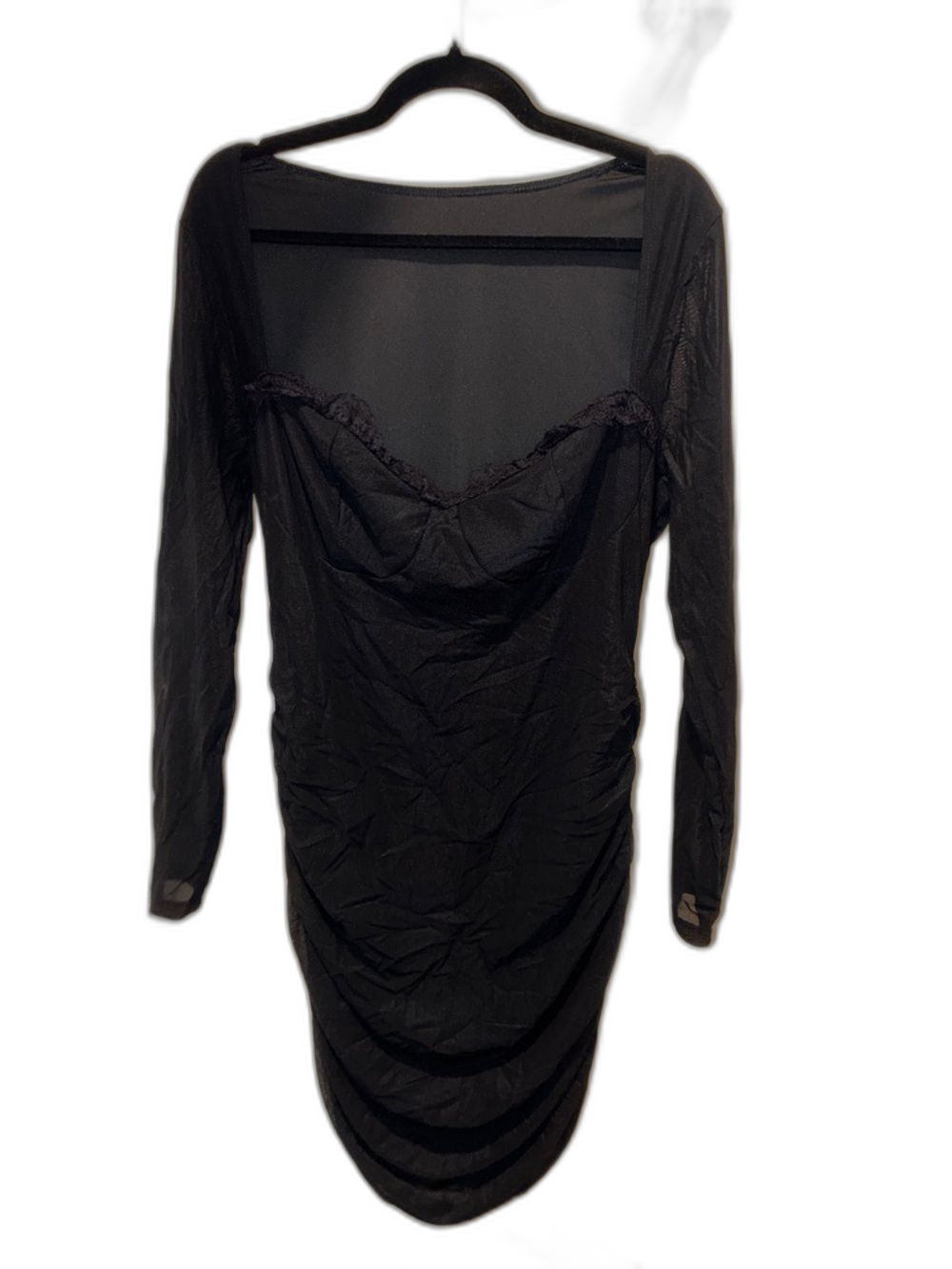 SHEIN Curve Black Mesh Long Sleeve Ruched Mini Dress Built-In Lace Bralette 2XL